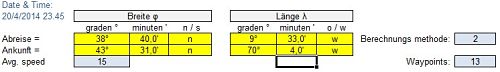 Loxodrome-Großkreis-Orthodrome, Kurswinkel-Entfernung ...